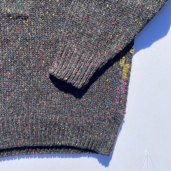 Vintage Chunky Knit Confetti Fleck Sweater Mens Large Intarsia Pattern‎ Charcoal - Picture 6 of 9
